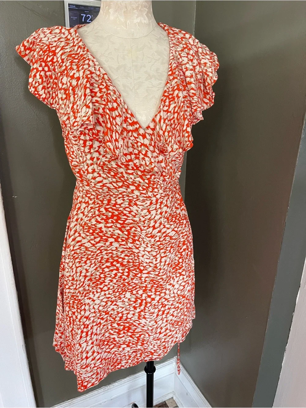 Free People Orange and White Ruffle Wrap Mini Dress
